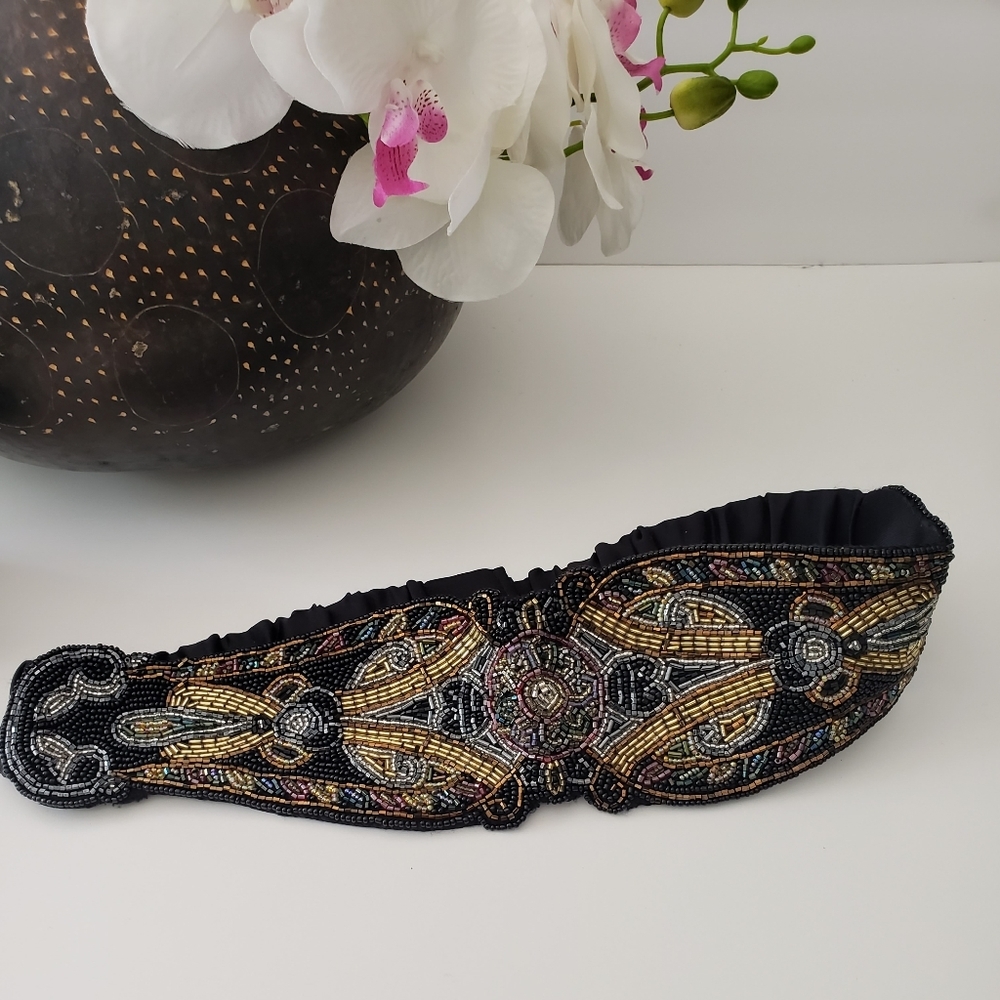 Embellished Vtg 80s 90s Beaded Stretchy Shiny Bling Belt